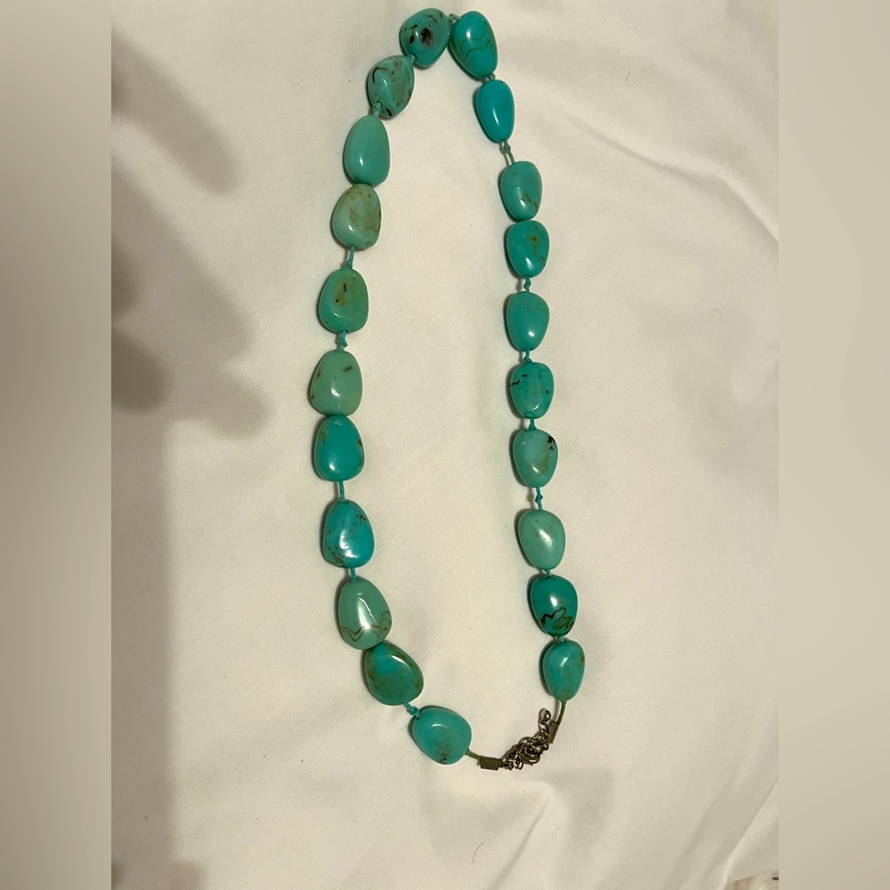 Turquoise Beaded Necklace , Large Beads Costume Jewelry